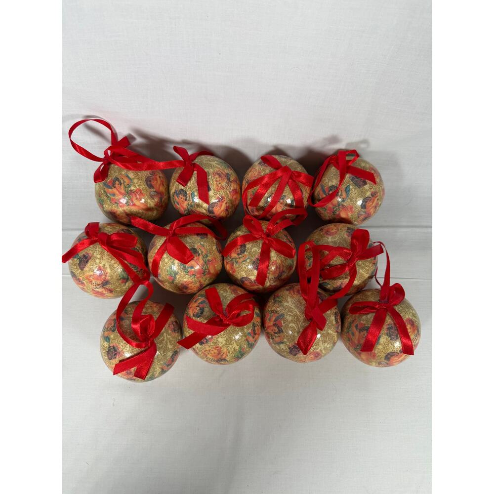 Set of 12 Victorian Style Cherub Christmas Ornaments Decoupage Angel Baubles - Picture 5 of 5